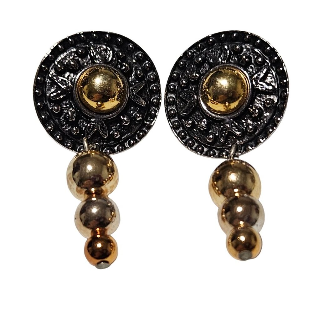 Vintage Silver Gold Tone Disc Beaded Dangle Drop Earrings Fashion Jewelry Women